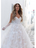 Beaded Ivory Floral Lace Tulle Cape Wedding Dress